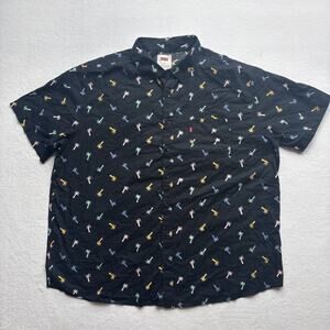 Levi's Men 2XL Hawaiian Shirt Black Colorful Palm Trees Short Sleeve 100% Cotton